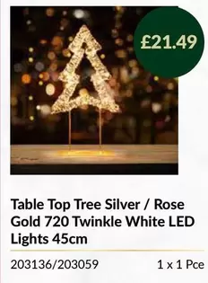 Silver - Table Top Tree  / Rose Gold 720 Twinkle White LED Lights 45cm