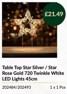 Silver - Table Top Star  / Star Rose Gold 720 Twinkle White LED Lights 45cm