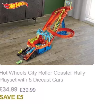 Hot Wheels - City Roller Coaster Rally Playset with 5 Diecast Cars