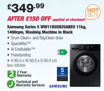 samsung - Series 5 WW11DG5B25ABEU 11kg, 1400rpm, Washing Machine in Black