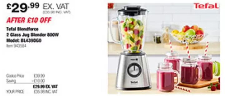 Tefal - Blendforce 2 Glass Jug Blender 300