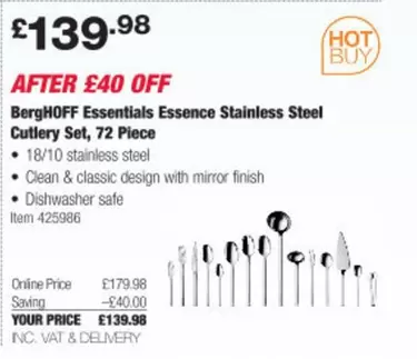Finish - Essentials Essence Stainless Steel Cutlery Set, 72 Piece