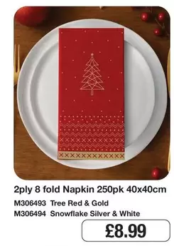 Silver - 2ply 8 fold Napkin 250pk 40x40cm