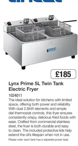 Lynx - Prime 5L Twin Tank Electric Fryer