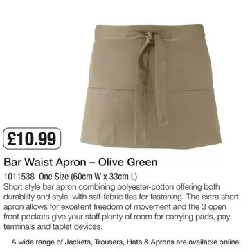 Plenty - Bar Waist Apron - Olive Green