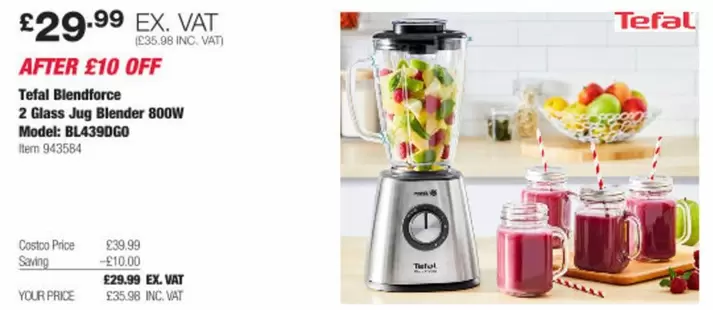 Tefal - Blendforce 2 Glass Jug Blender 800W