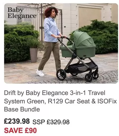 Drift 3-in-1 Travel System Green, R129 Car Seat & ISOFix Base Bundle