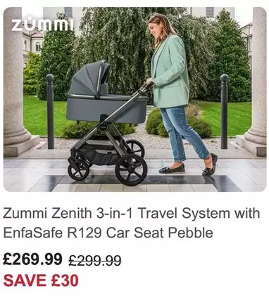 Zenith 3-in-1 Travel System with EnfaSafe R129 Car Seat Pebble