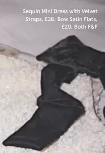 Velvet - Sequin Mini Dress with Straps, Bow Satin Flats