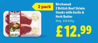 2 British Beef Sirloin Steaks with Garlic & Herb Butter