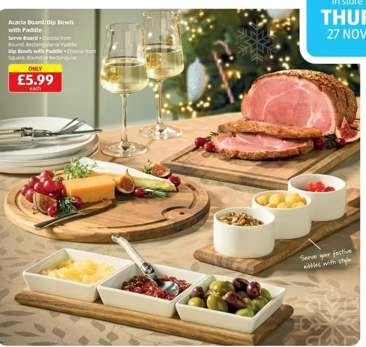 Acacia Board/Dip Bowls with Paddle