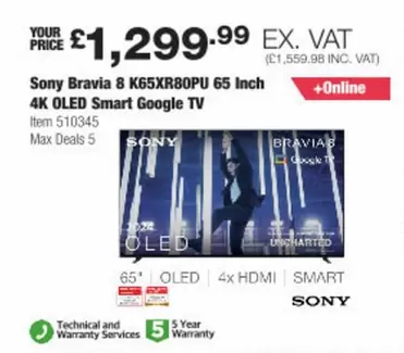 Sony - Bravia 8 K65XR80PU 65 Inch 4K OLED Smart Google TV