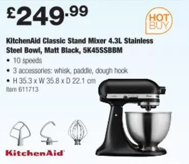KitchenAid - Classic Stand Mixer 4.3L Stainless Steel Bowl, Matt Black, 5K45SSBBM