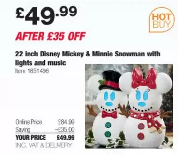 Disney - Mickey & Minnie Snowman with lights and music