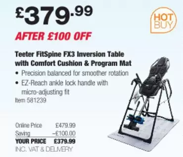 Comfort - FitSpine FX3 Inversion Table with  Cushion & Program Mat