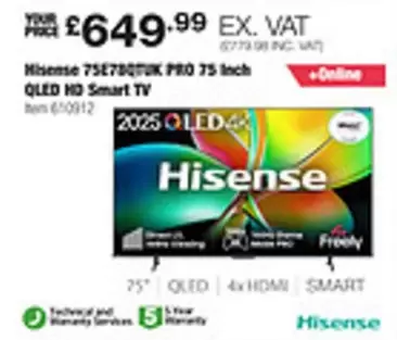 Hisense - 75E78QTUK PRO 75 Inch QLED HD Smart TV