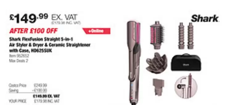 Flexfusion Straight 5-in-1 Air Styler & Dryer & Ceramic Straightener with Case, HD625SUK