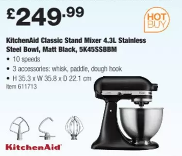 KitchenAid - Classic Stand Mixer 4.3L Stainless Steel Bowl, Matt Black, 5K45SSBBM