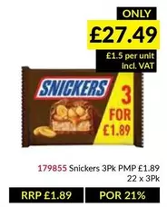 Snickers - 3Pk PMP £1.89