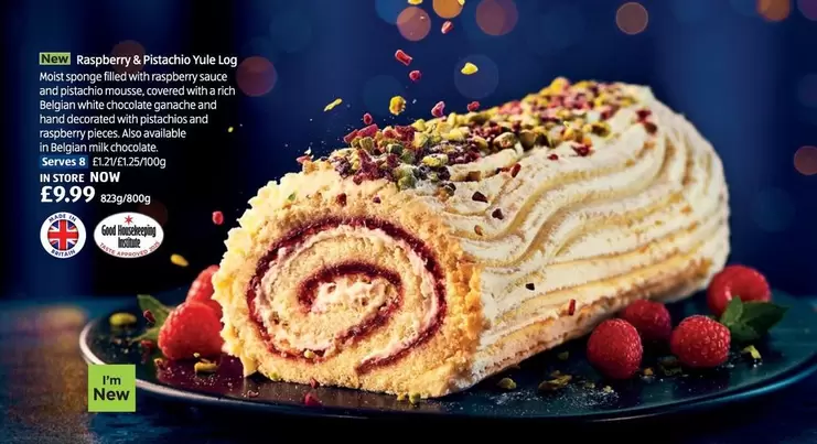 Raspberry & Pistachio Yule log