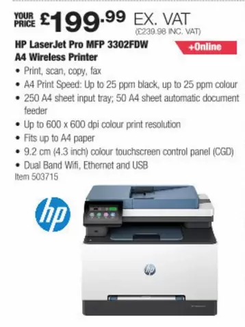 HP - LaserJet Pro MFP 3302FDW A4 Wireless Printer