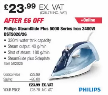 Philips - SteamGlide Plus 5000 Series Iron 2400W DST5020/26