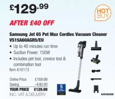 samsung - Jet 65 Pet Max Cordles Vacuum Cleaner VS15A60AGR5/EU