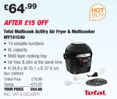 Tefal - Multicook Actifry Air Fryer & Multicooker MY741C40