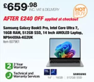 samsung - Galaxy Books Pro, Intel Core Ultra 7, 16GB RAM, 512GB SSD, 14 Inch AMOLED Laptop, NP944XHA-KG2UK