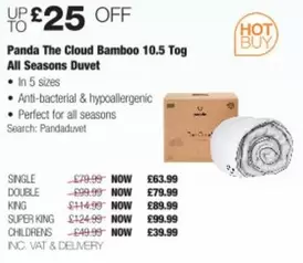 Panda - The Cloud Bamboo 10.5 Tog All Seasons Duvet