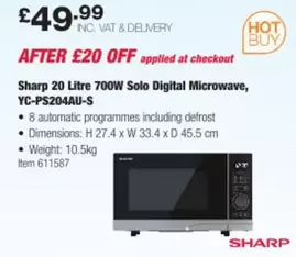 Sharp - 20 Litre 700W Solo Digital Microwave, YC-PS204AU-S