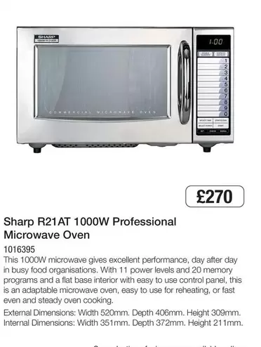 Sharp - R21AT 1000W Professional Microwave Oven