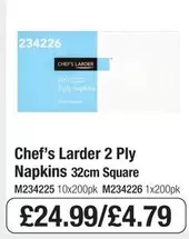 Chef's Larder - 2 Ply Napkins 32cm Square