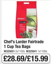 Chef's Larder - Fairtrade 1 Cup Tea Bags