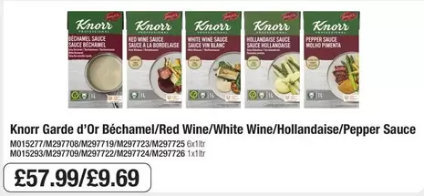 Knorr - Garde d'Or Béchamel/Red Wine/White Wine/Hollandaise/Pepper Sauce M015277/M297708/M297719/M297723/M297725 M015293/M297700/M257722/M297724/M297726