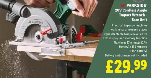 Parkside - 20V Cordless Angle Impact Wrench- Bare Unit