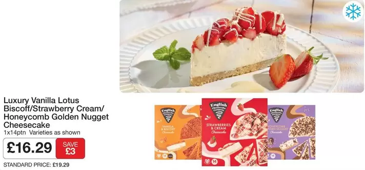 Luxury - Vanilla Lotus Biscoff/Strawberry Cream/Honeycomb Golden Nugget Cheesecake