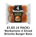 Warburtons - 4 Sliced Brioche Burger Buns
