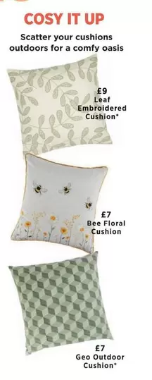 oasis - Leaf Embroidered Cushion, Bee Floral Cushion, Geo Outdoor Cushion