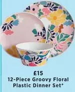 12-Piece Groovy Floral Plastic Dinner Set