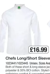 COTTON - Chefs Long/Short Sleeve