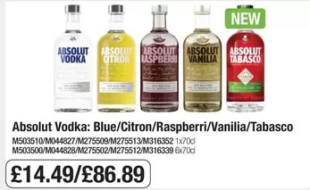 Absolut - Vodka: Blue/Citron/Raspberri/Vanilia/Tabasco