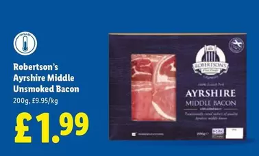 Robertson's - Ayrshire Middle Unsmoked Bacon