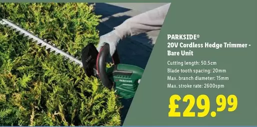 Parkside - 20V Cordless Hedge Trimmer - Bare Unit