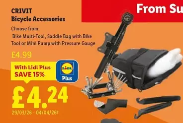 Crivit - Bicycle Accessories: Bike Multi-Tool, Saddle Bag with Bike Tool or Mini Pump with Pressure Gauge