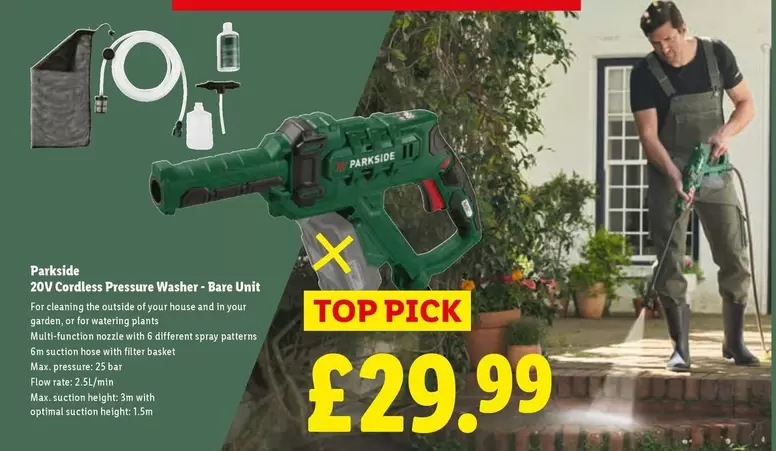 Parkside - 20V Cordless Pressure Washer - Bare Unit