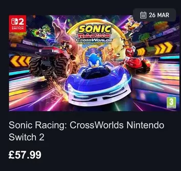 Nintendo - Sonic Racing: CrossWorlds Switch 2