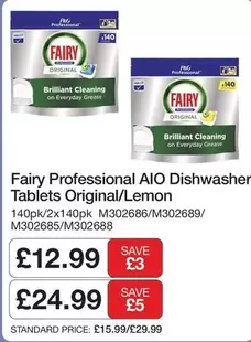 Fairy - Professional AIO Dishwasher Tablets Original/Lemon 140pk/2x140pk M302686/M302689/M302685/M302688