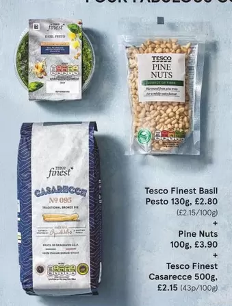 Tesco Finest -  Basil Pesto 130g, Pine Nuts 100g,  Casarecce 500g
