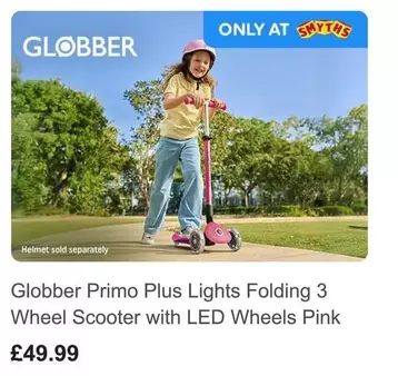 Primo Plus Lights Folding 3 Wheel Scooter with LED Wheels Pink